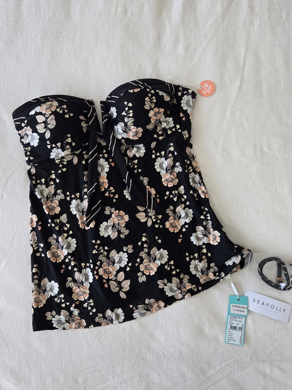 NWT Seafolly Black Floral Tankini Top